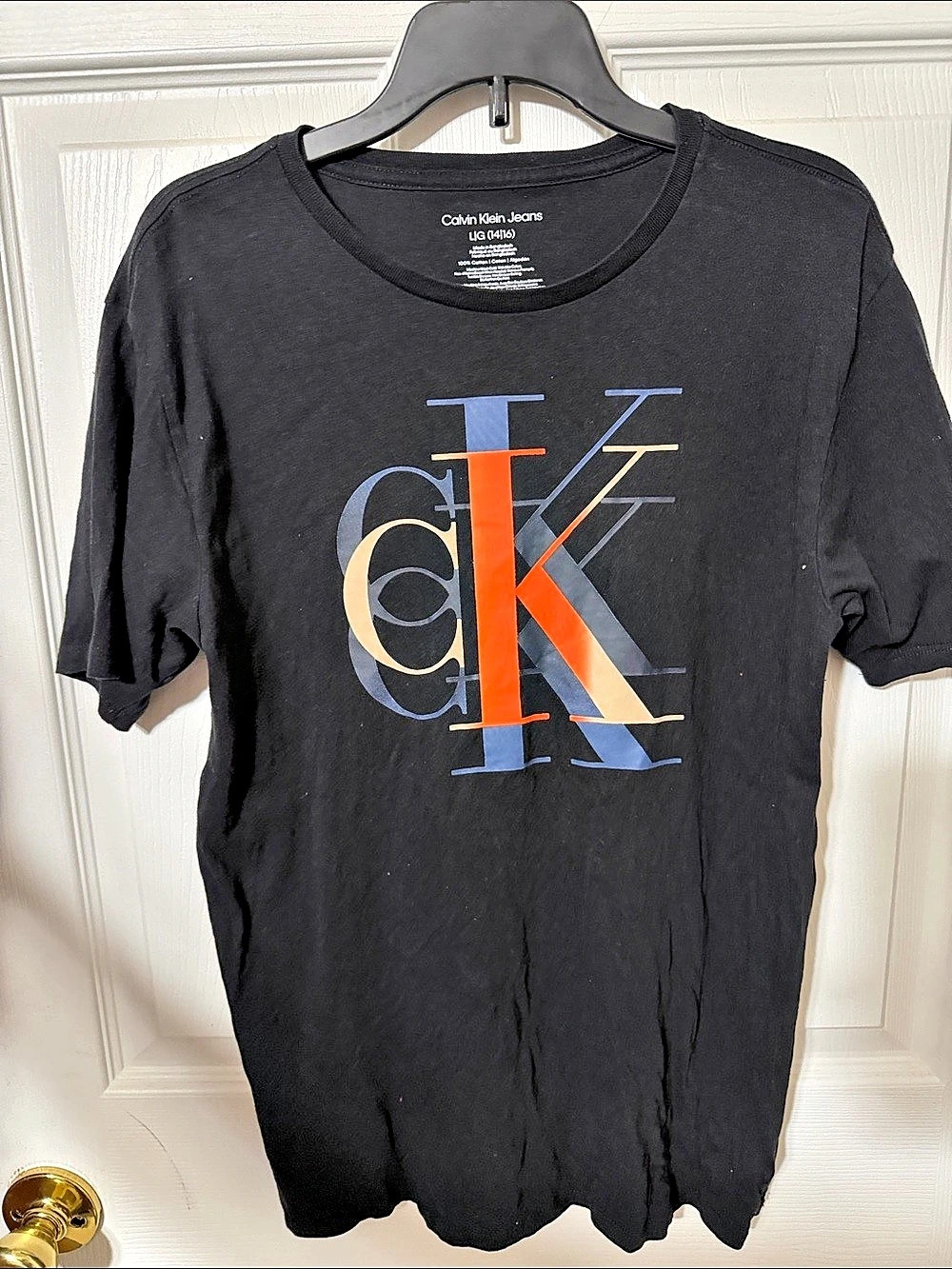 Calvin Klein Jeans Stacked Logo Graphic T-Shirt Black Large